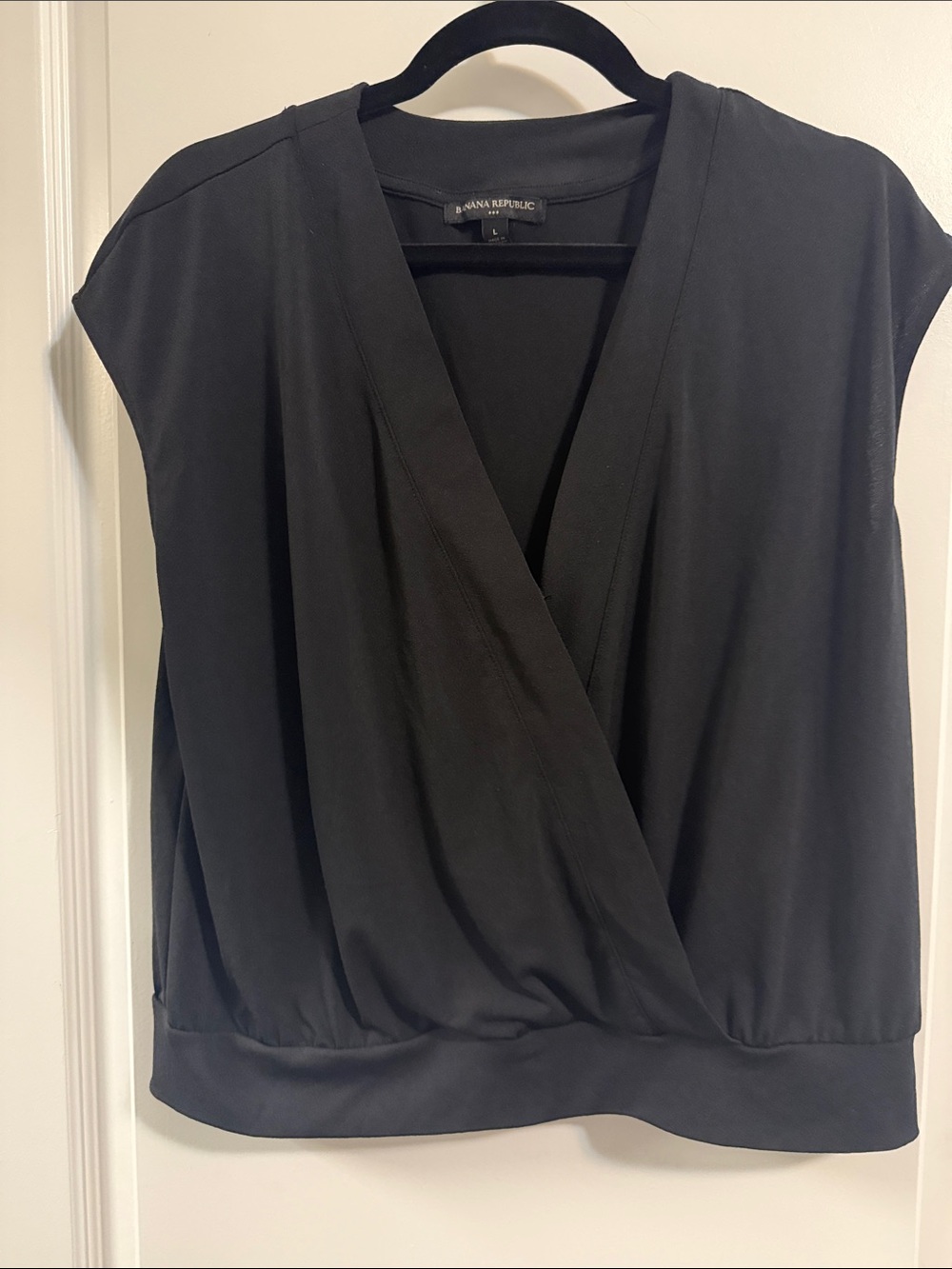 Banana Republic Black Wrap Front Cap-Sleeve Blouse